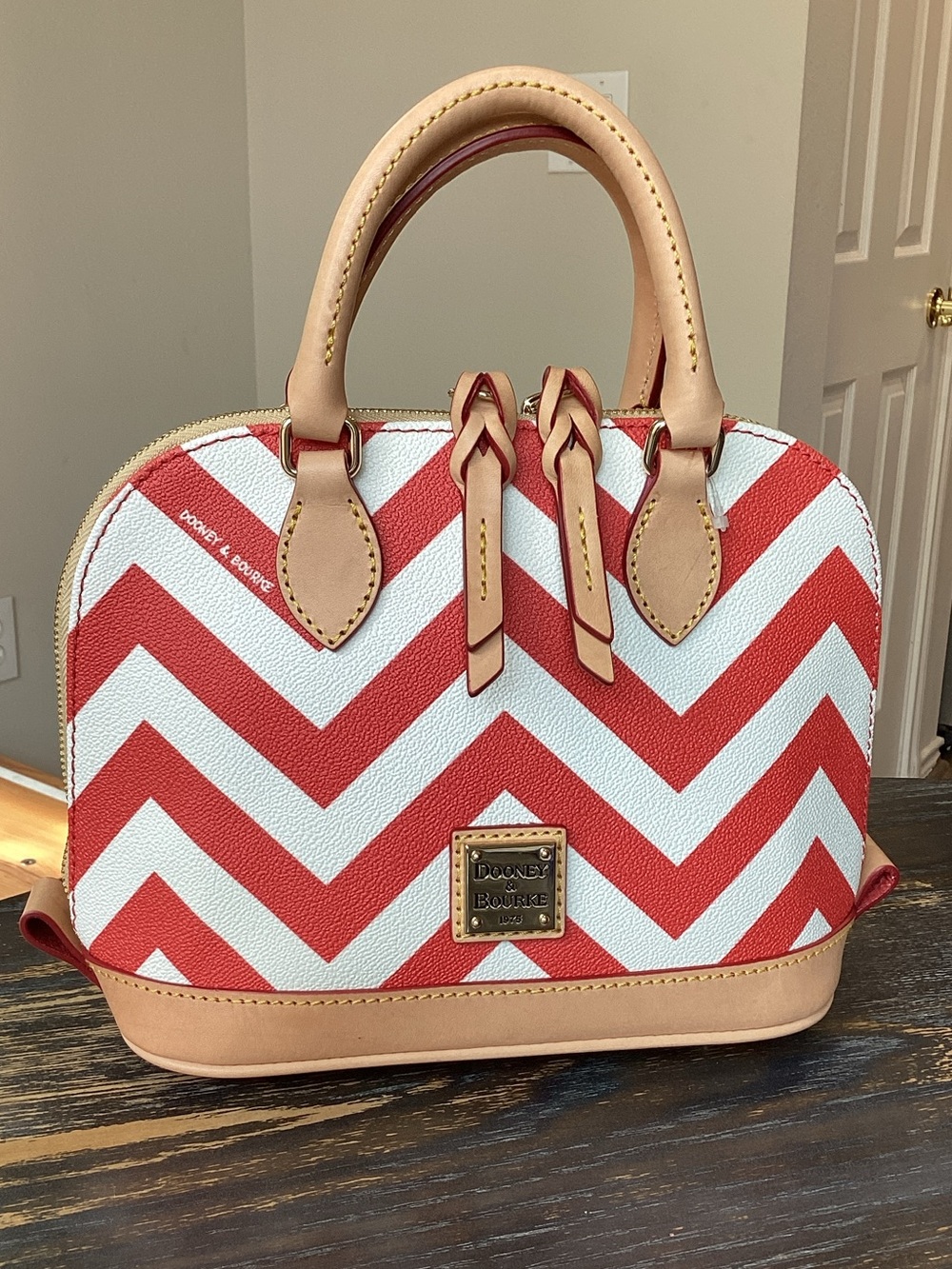 Dooney & Bourke Red and White Chevron Bitsy Bag